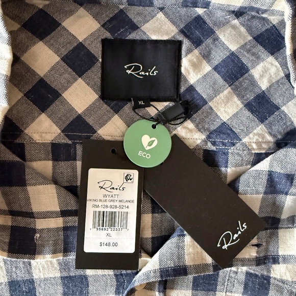 NWT Rails Wyatt Gingham Button-Up Shirt | Men’s XL | Viking Blue Gray Plaid - Picture 5 of 8